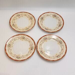 Hinode Japan Set of 4 Floral China Plates Gold Trim Pink Roses Vintage